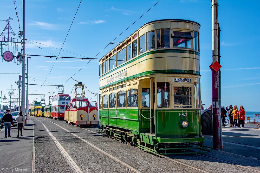Historic trams in a row