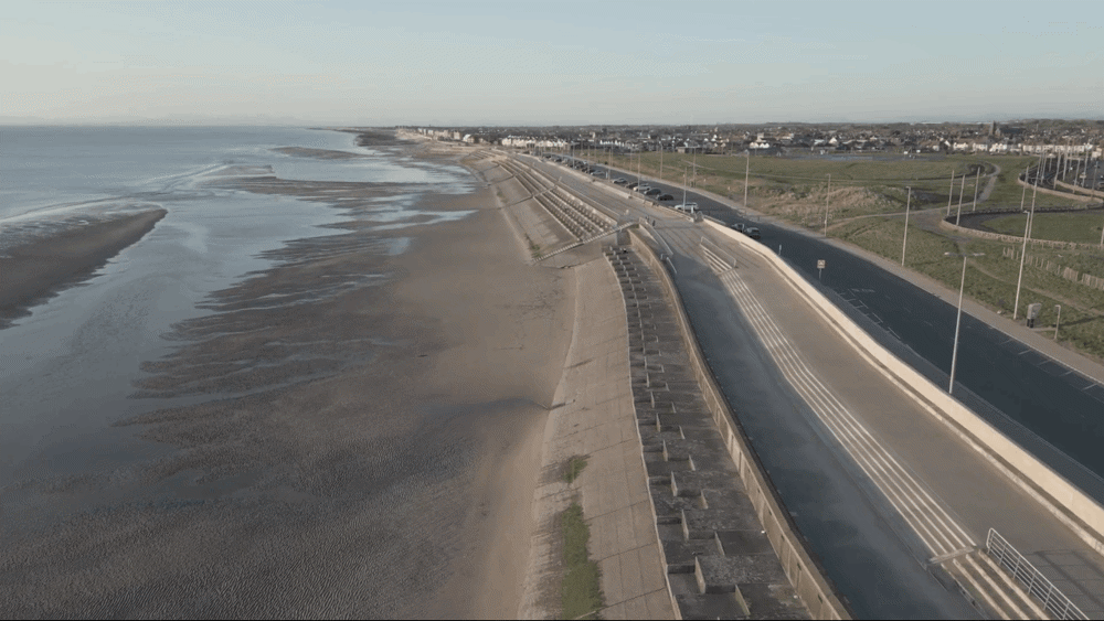 An aerial shot of the beach at Anchorsholme.