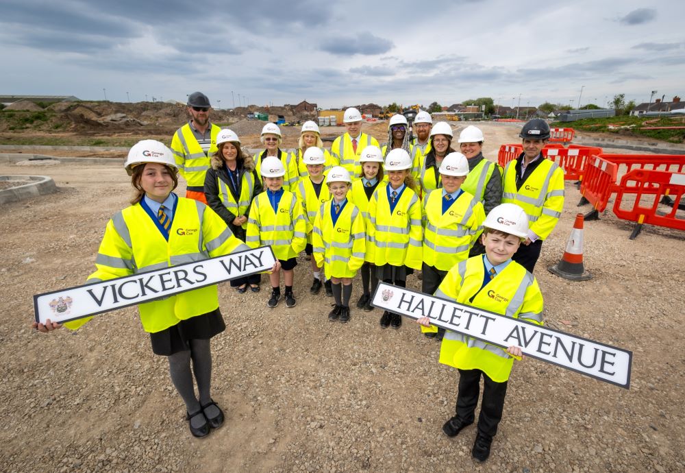 Children from St Nicholas School joined the Hallett family, Blackpool councillors and George Cox workers to announce the new road names