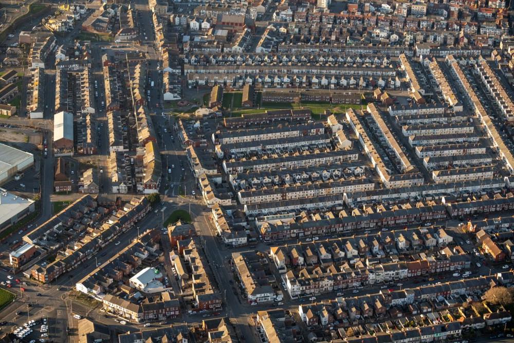 An aerial view of the central housing area