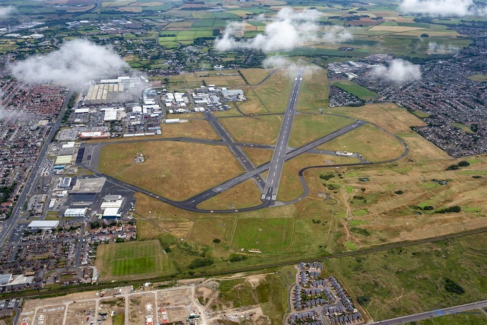 An aerial image showing Blackpool Airport