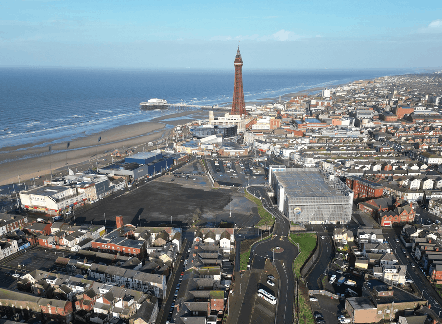 An aerial view of Blackpool and Blackpool tower 