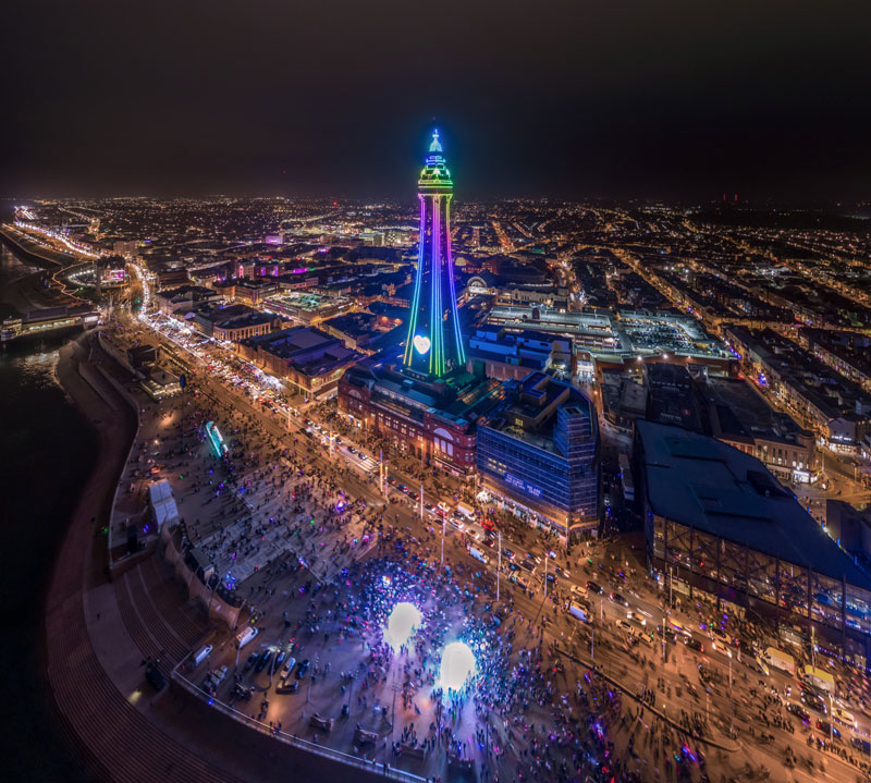 Aerial shot of Blackpool's Illuminations Switch On