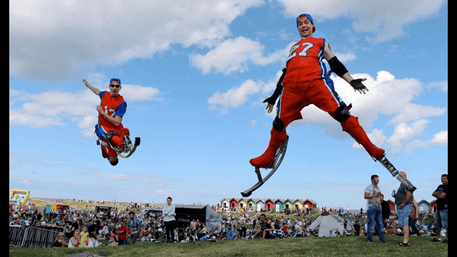 Two people performing an act 