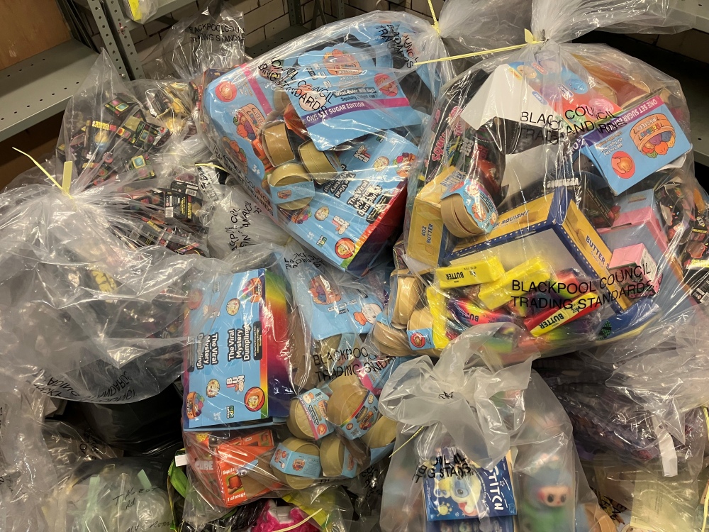 Dozens of bags of counterfeit toys have been seized from shops in Blackpool