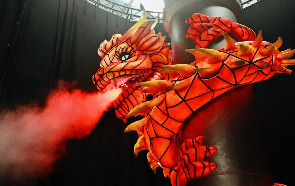 Illuminated dragon breathing smoke