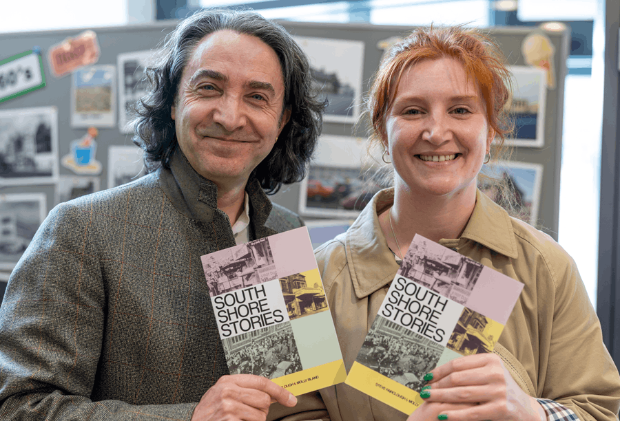 Steve Fairclough and Molly Bland, the author and designer behind the South Shore Stories commemorative book