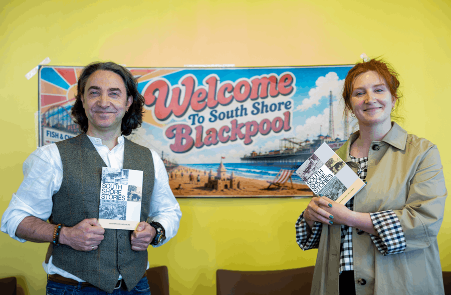 Steve Fairclough and Molly Bland, the author and designer behind the South Shore Stories commemorative book