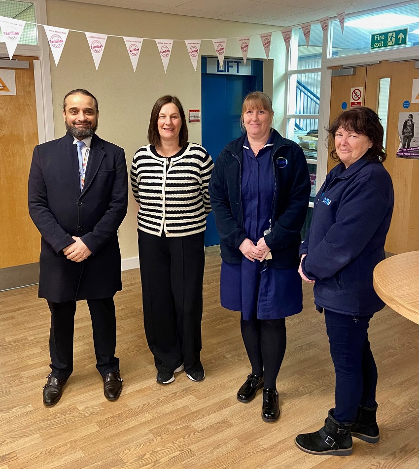 Blackpool Council's Director of Public Health Dr Arif Rajpura and three clinic staff at Central Family Hub.
