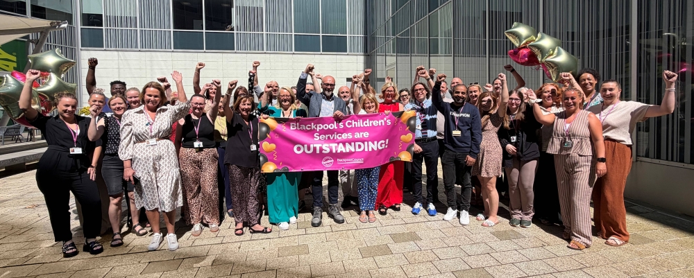 Staff from Blackpool Council's children's services celebrate their Outstanding Ofsted rating
