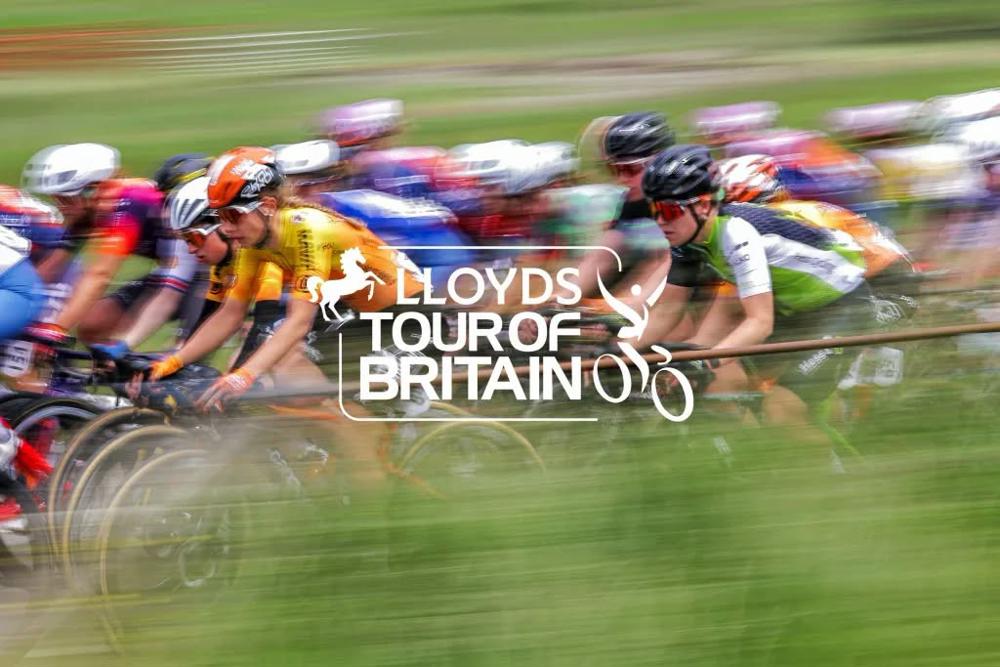 Blurred image of group of cyclists