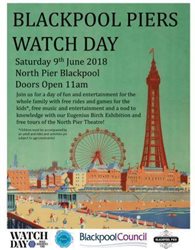 Roll up! Roll Up!  Blackpool Council in partnership with the Blackpool Pier Company and World Monuments Fund is pleased to announce the first Big Pier Watch Day at North Pier on Saturday June 9. 
 
 
 
Doors open at 11am and the day will include lots of fun activities and entertainment for families...