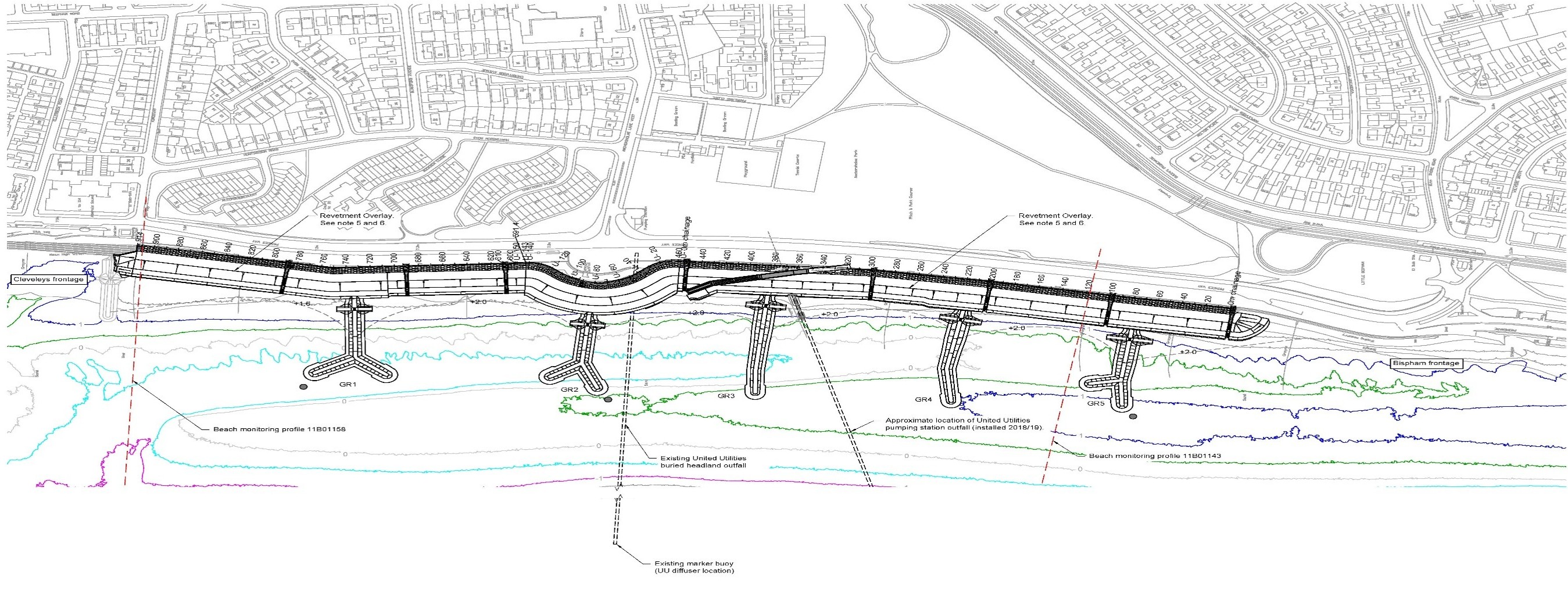 Layout of rock groynes planned for the beach at Anchorsholme