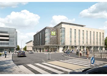 Artist impression of new hotel and road