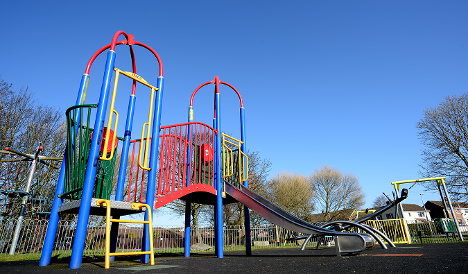 Climbing frame and slide.