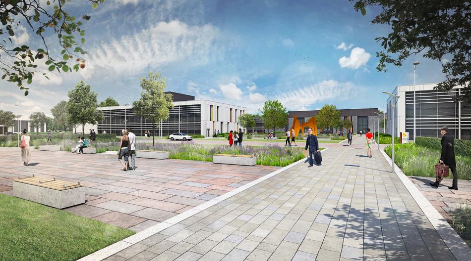 Blackpool Airport Enterprise Zone buildings and footpaths.