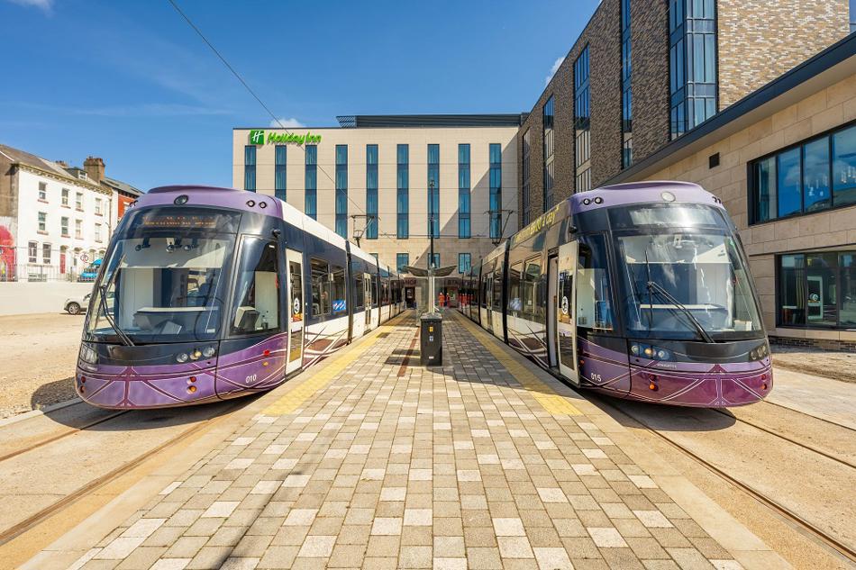 Two trams at a platform