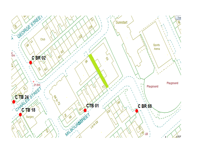 Map showing Gorton Street alley gate area.