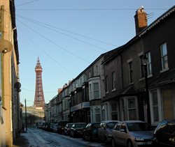 View north along Coop Street towards Blackpool Tower