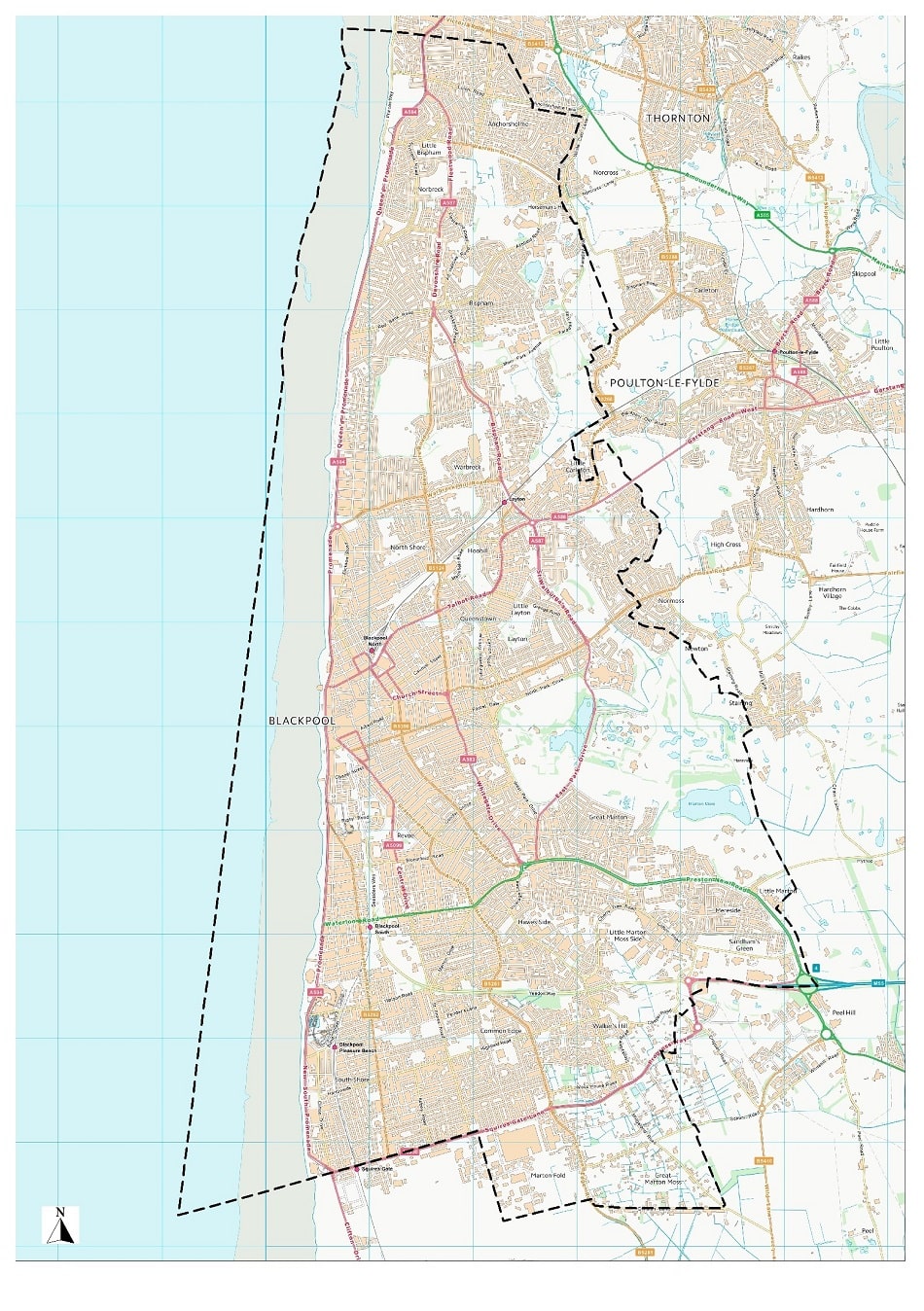 Map showing the boundaries of the Blackpool Borough Council area
