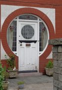 Original 1930s front door with leaded and stained glass