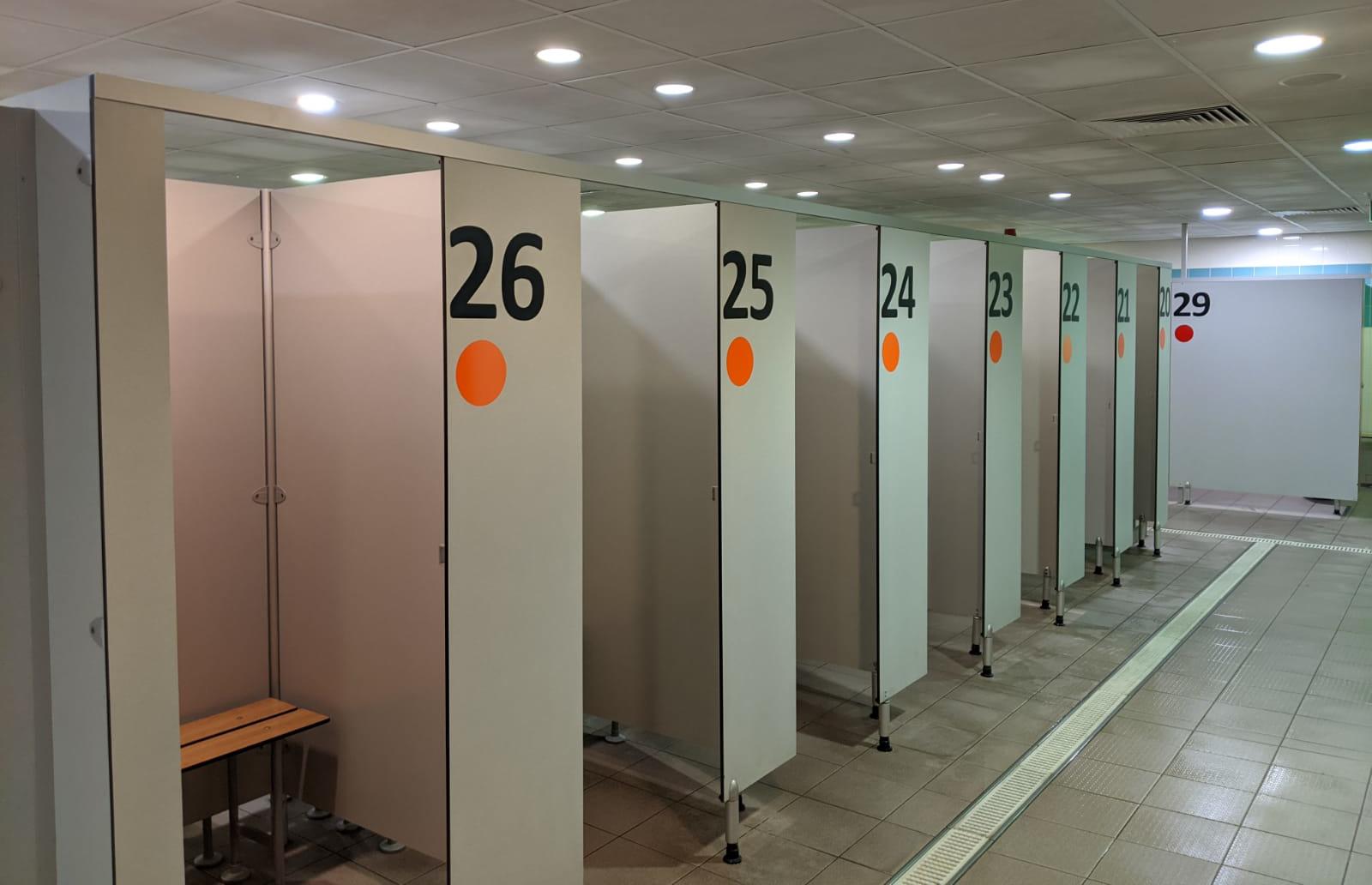 Orange cubicles for Stage 2 swimmers
